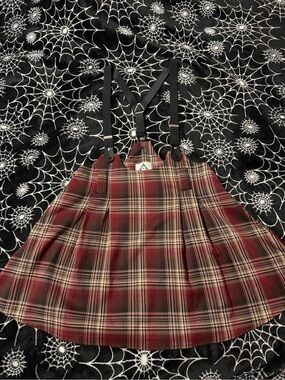 UNIF Drop Out Red Plaid Suspender Skirt